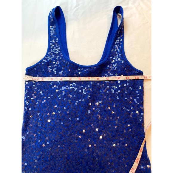 Express Women Sequin Tank Top Scoop Neck Wide Strap 100% Cotton Blue Size Small - Picture 4 of 6